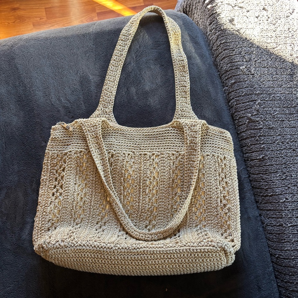 The Sak Beige Crochet Tote Bag